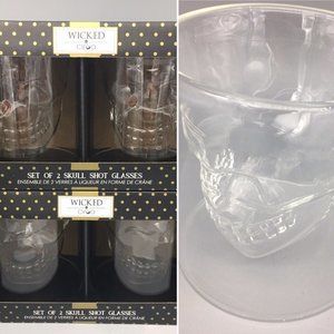 x4 Ciroa Wicked Halloween Skull Skeleton Head Bar Glass Set Barware Shot Gothic